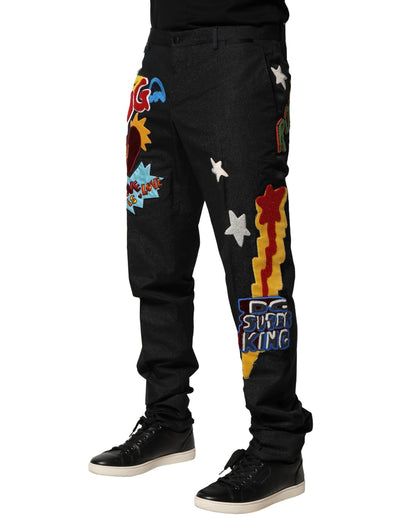 Dolce &amp; Gabbana svarte grafiske broderte herrebukser