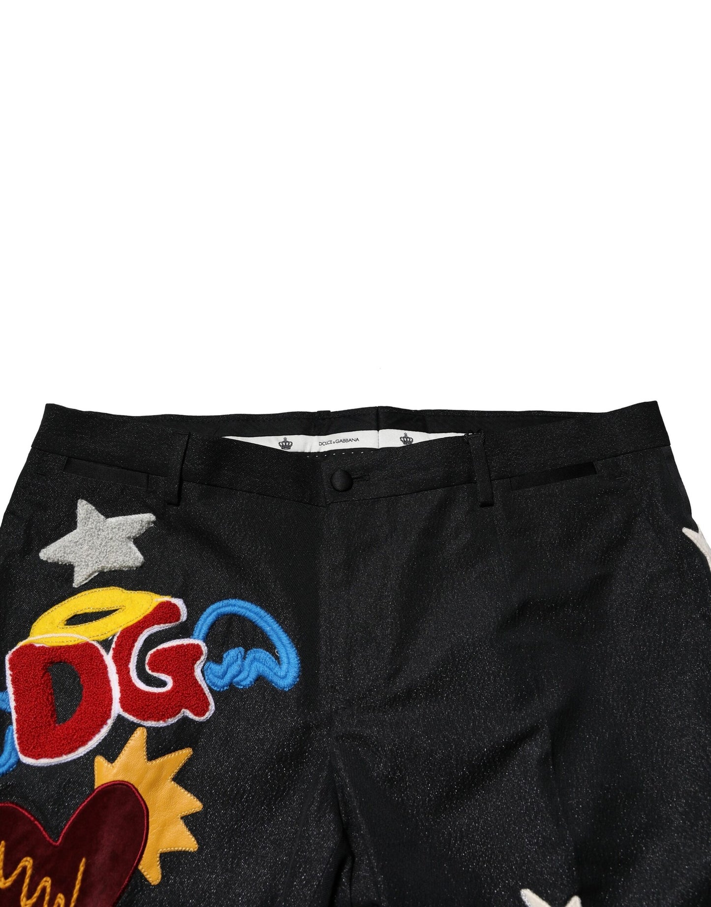 Dolce &amp; Gabbana svarte grafiske broderte herrebukser