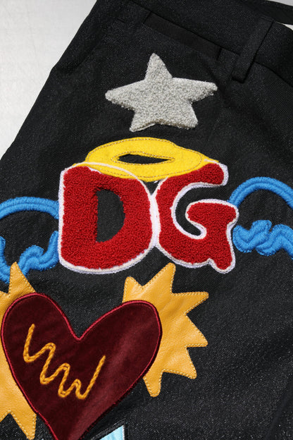 Dolce &amp; Gabbana svarte grafiske broderte herrebukser