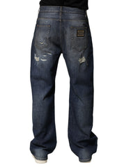 Dolce & Gabbana Blue Washed Tattered Cotton Men Jeans