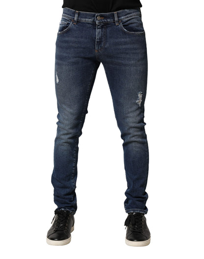 Dolce &amp; Gabbana Blå Tvättade Skinny Bomullsjeans