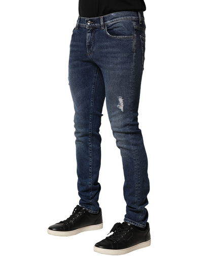Dolce &amp; Gabbana Blå Tvättade Skinny Bomullsjeans