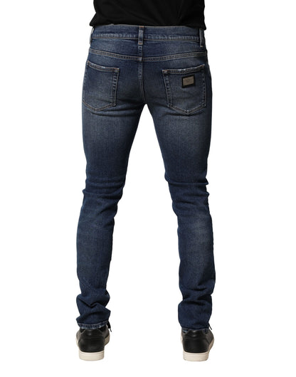 Dolce &amp; Gabbana Blå Tvättade Skinny Bomullsjeans