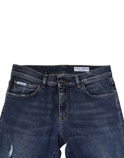 Dolce &amp; Gabbana Blå Tvättade Skinny Bomullsjeans