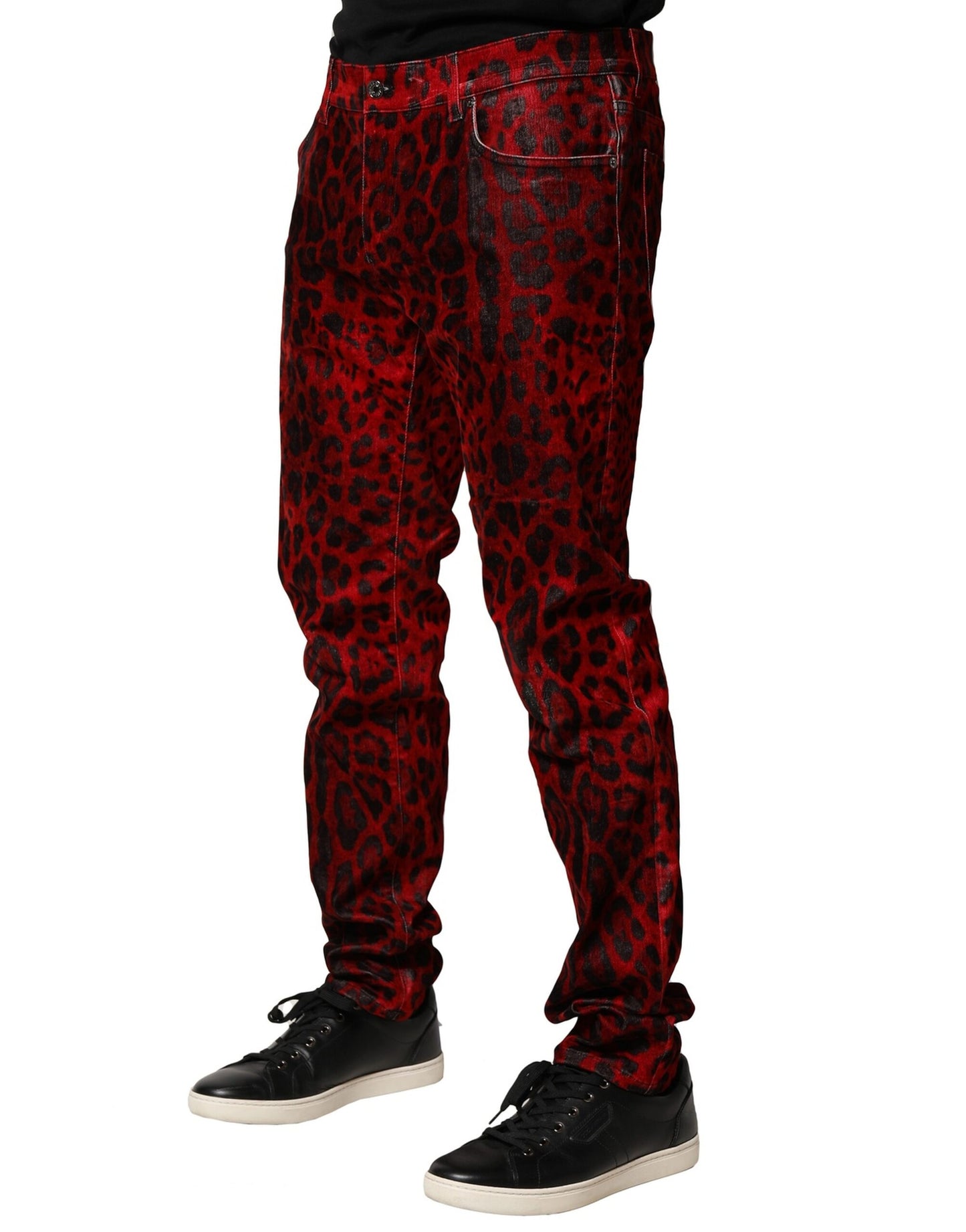 Dolce &amp; Gabbana Røde Leopardprint Bomull Skinny Denim Jeans