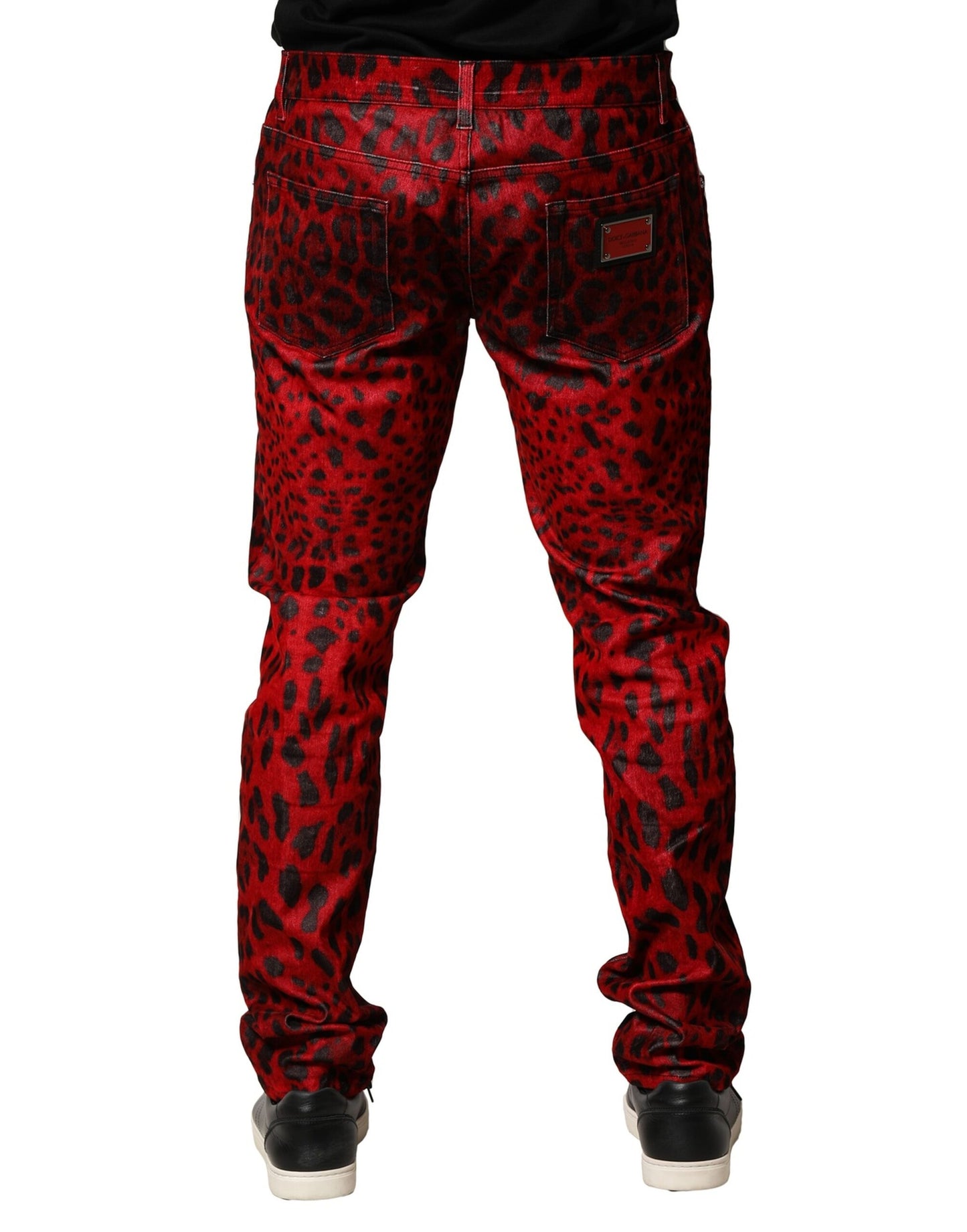 Dolce &amp; Gabbana Røde Leopardprint Bomull Skinny Denim Jeans