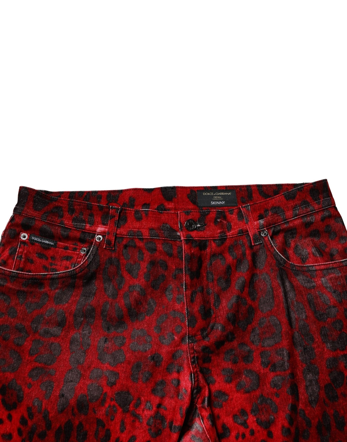 Dolce &amp; Gabbana Røde Leopardprint Bomull Skinny Denim Jeans