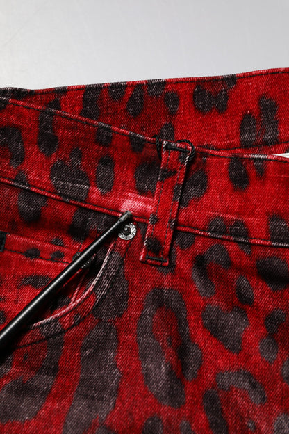 Dolce &amp; Gabbana Røde Leopardprint Bomull Skinny Denim Jeans