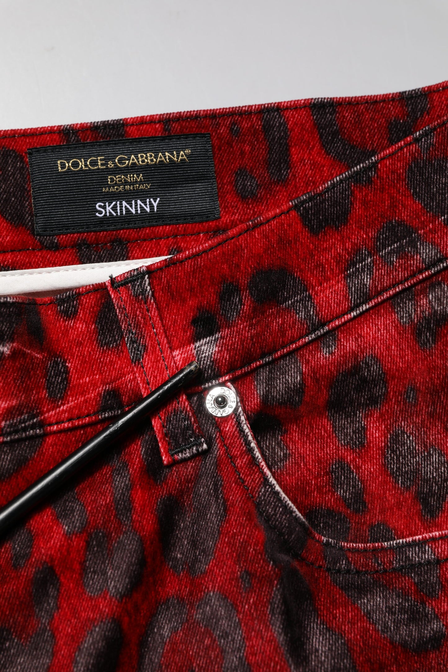 Dolce &amp; Gabbana Røde Leopardprint Bomull Skinny Denim Jeans