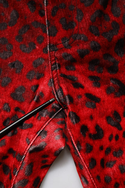 Dolce &amp; Gabbana Røde Leopardprint Bomull Skinny Denim Jeans