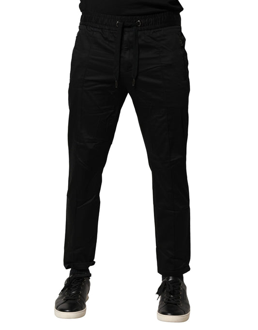 Dolce &amp; Gabbana svarta bomullsjoggingbyxor med medelhög midja