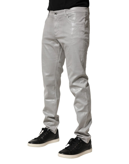 Dolce &amp; Gabbana Silverfärgade bomullsstretchiga smala denimjeans