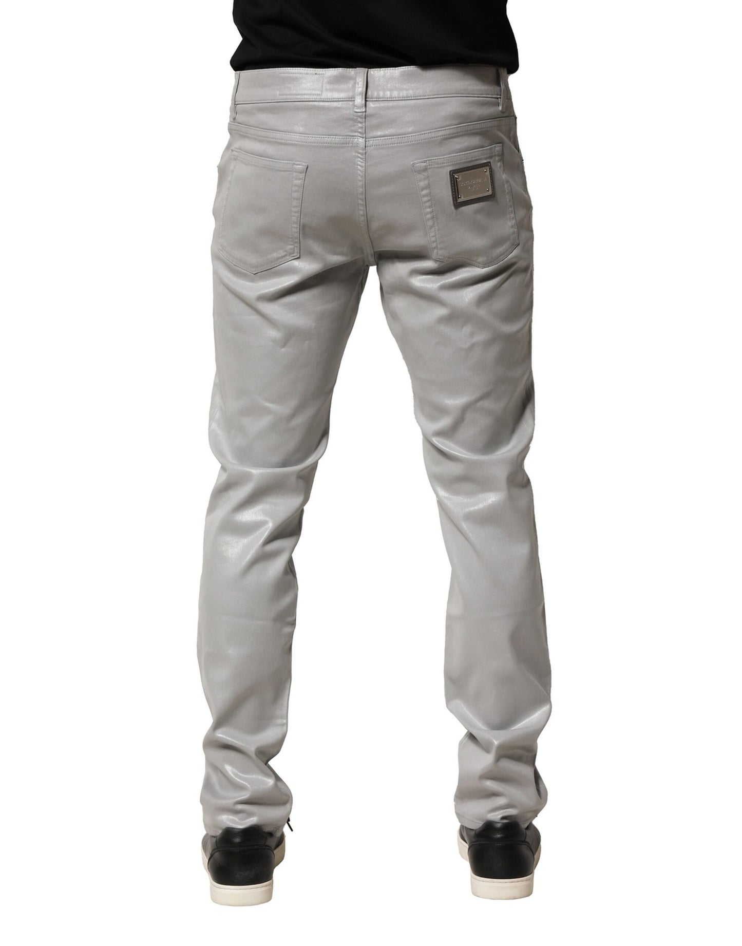 Dolce &amp; Gabbana Silverfärgade bomullsstretchiga smala denimjeans
