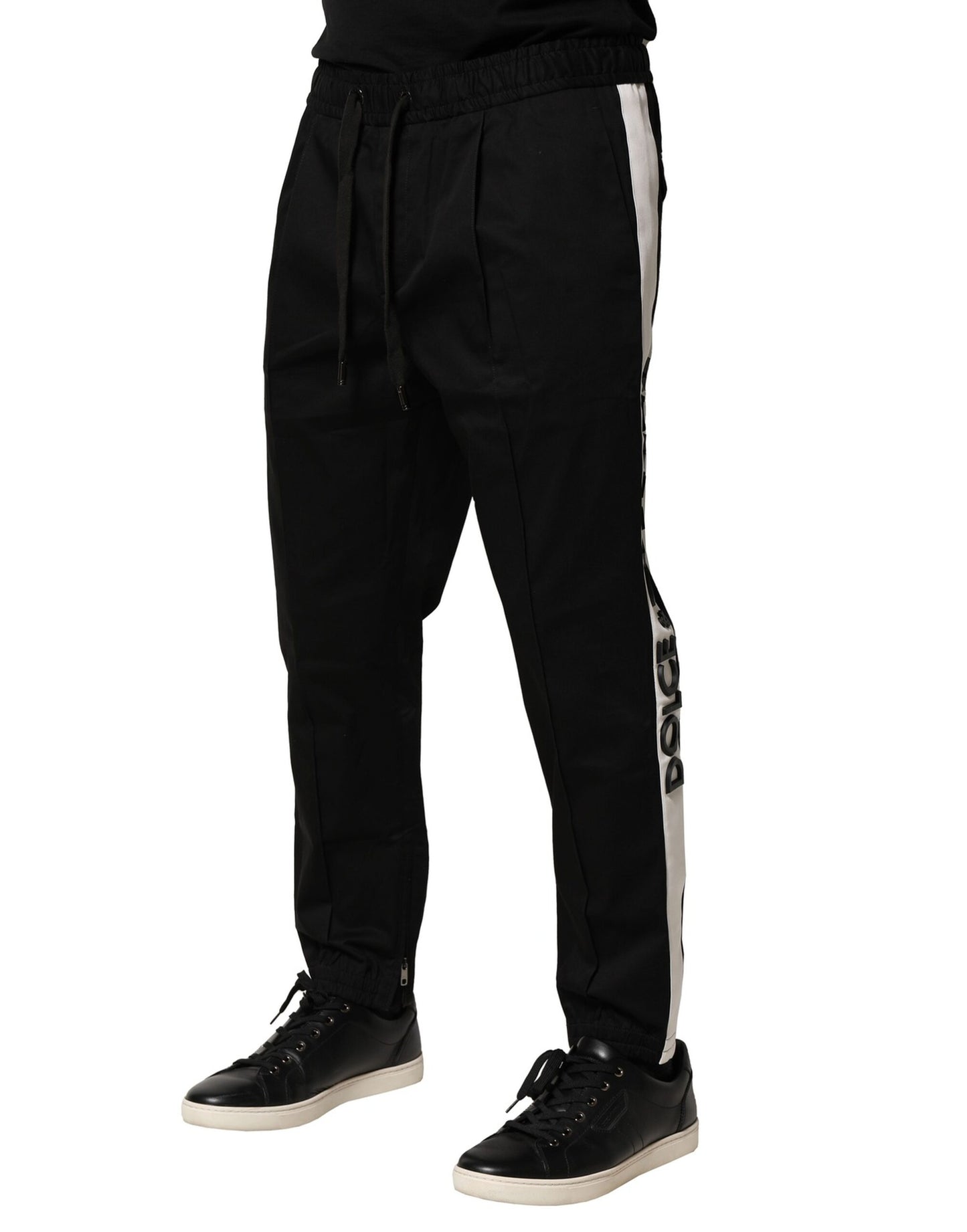 Dolce &amp; Gabbana svarta bomullsjoggingbyxor med medelhög midja
