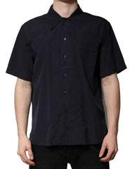 Dolce & Gabbana Dark Blue Cotton Short Sleeves Casual Shirt