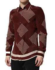 Dolce & Gabbana Maroon Dotted Silk Long Sleeve Casual Shirt