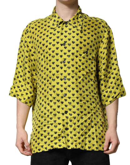 Dolce &amp; Gabbana Gul Hjärt Kortärmad Herrskjorta
