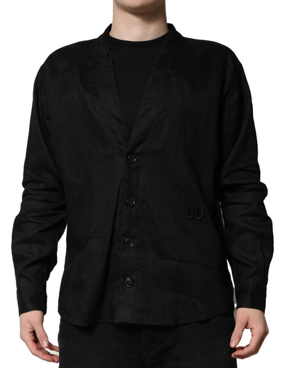 Dolce &amp; Gabbana Svart Linne Långärmad Herrskjorta Casual