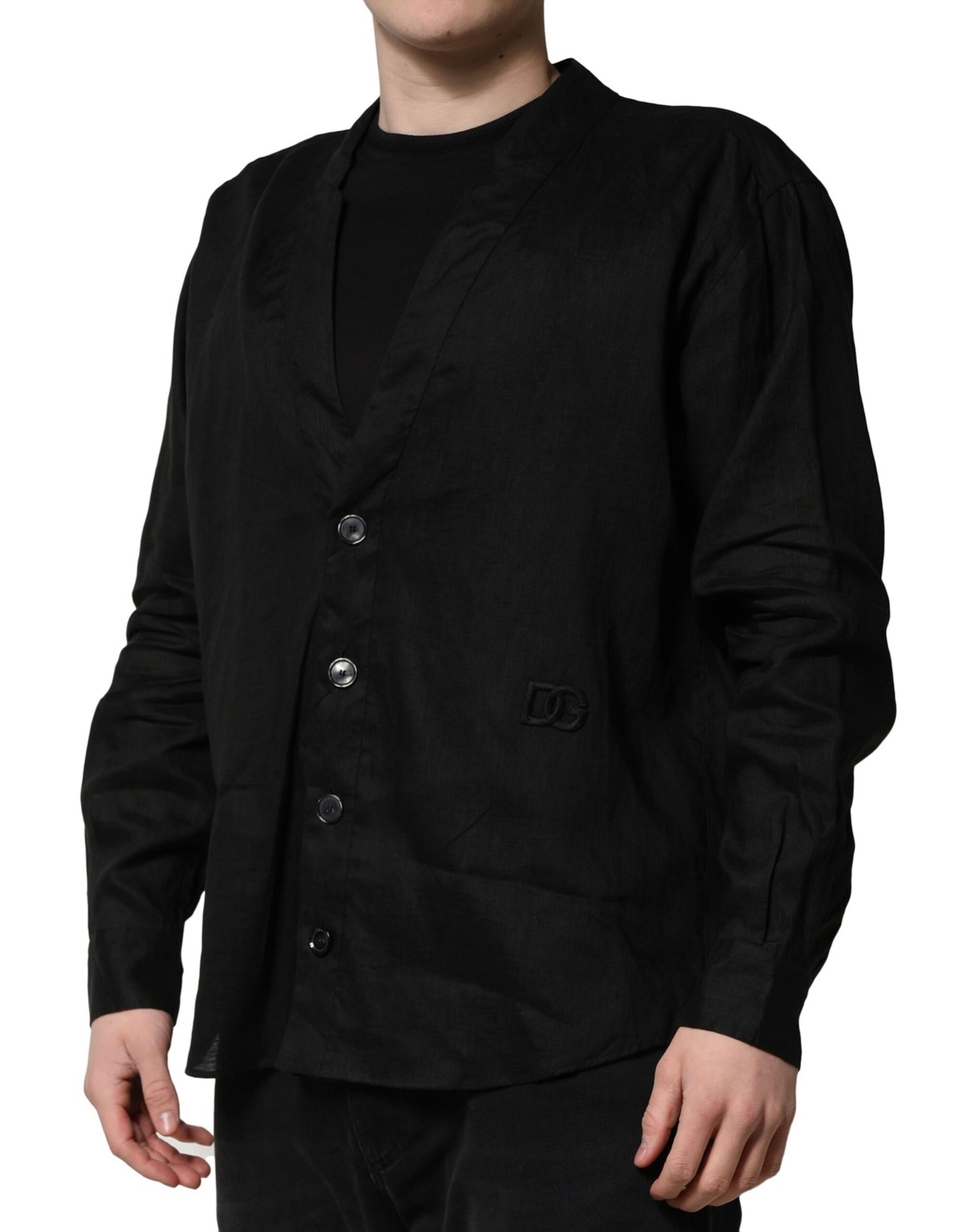 Dolce &amp; Gabbana Svart Linne Långärmad Herrskjorta Casual