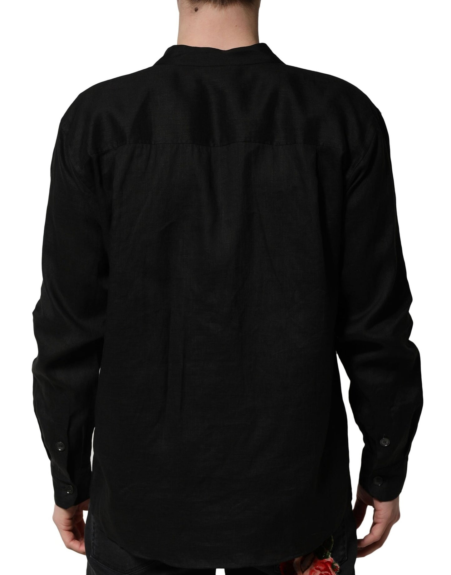 Dolce &amp; Gabbana Svart Linne Långärmad Herrskjorta Casual