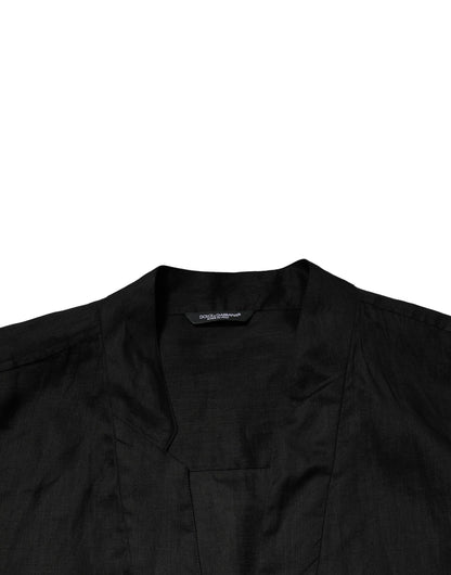 Dolce &amp; Gabbana Svart Linne Långärmad Herrskjorta Casual
