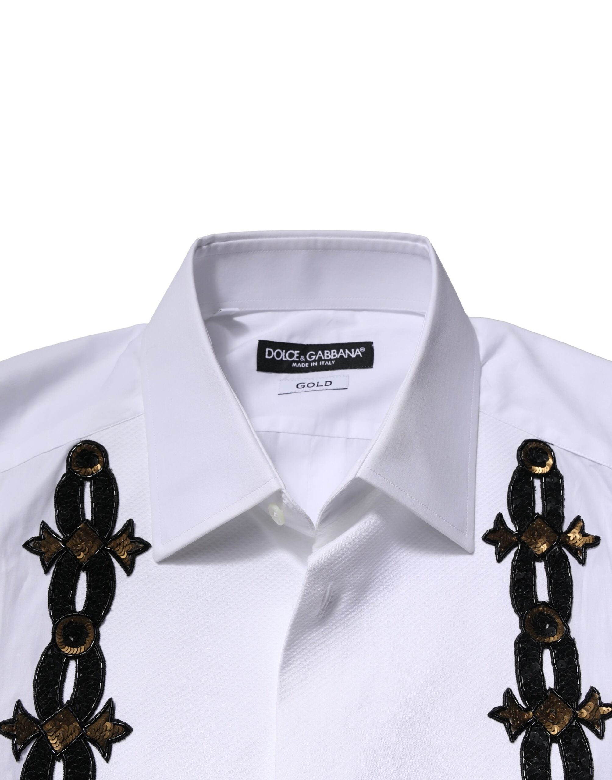 Dolce & Gabbana White GOLD Embellished Formal Men Dress Shirt