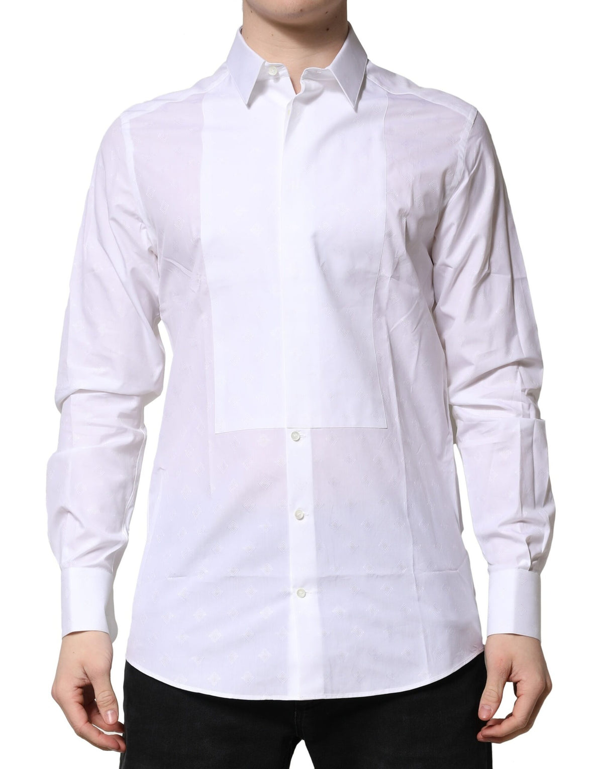 Dolce & Gabbana White Bib Cotton Poplin GOLD Men Formal Shirt