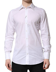 Dolce & Gabbana White Cotton Long Sleeves GOLD Formal Shirt
