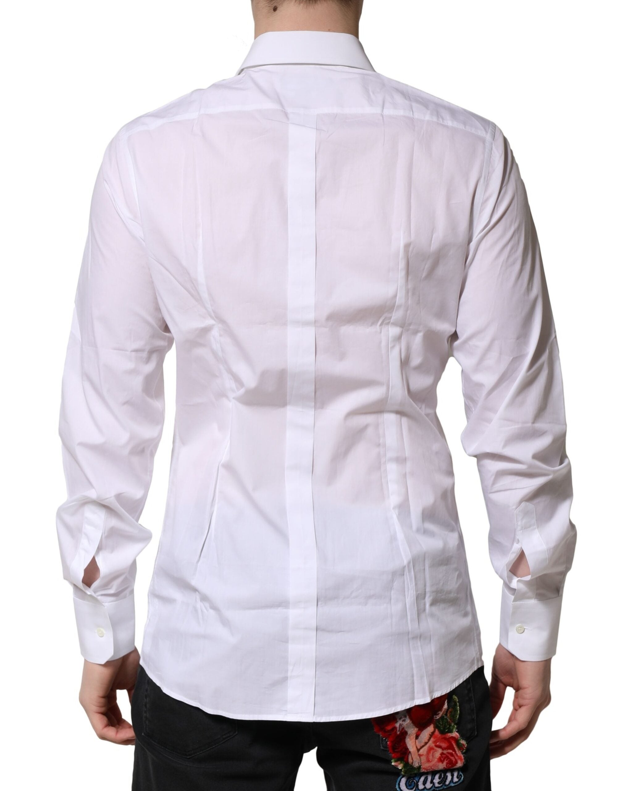 Dolce & Gabbana White Cotton GOLD Long Sleeves Formal Shirt