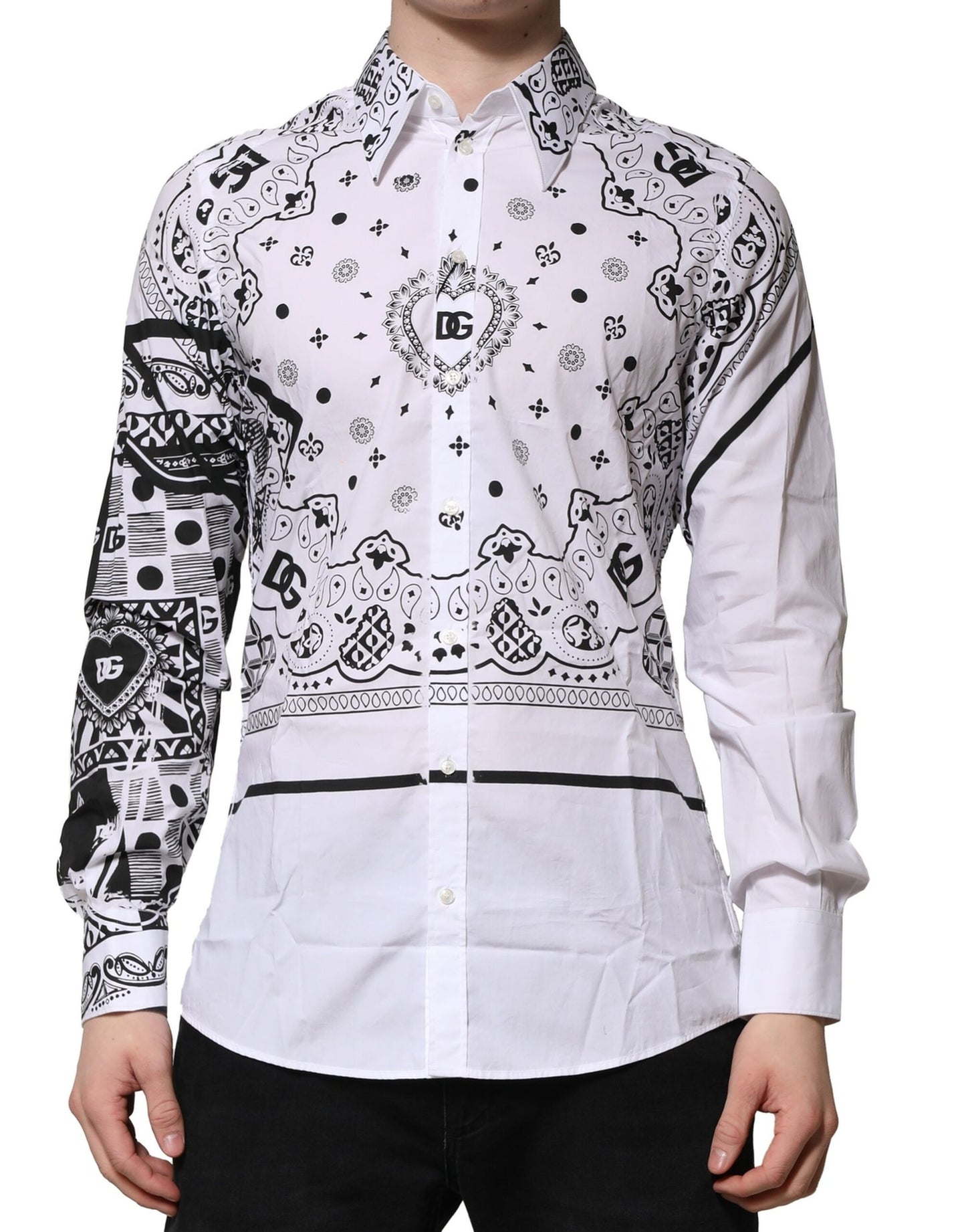 Dolce &amp; Gabbana Vit MARTINI Bandana Mönstrad Festskjorta