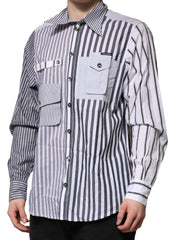 Dolce & Gabbana White Gray Striped Cotton Men Casual Shirt