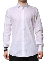 Dolce & Gabbana White GOLD Cotton Men Dress Formal Shirt