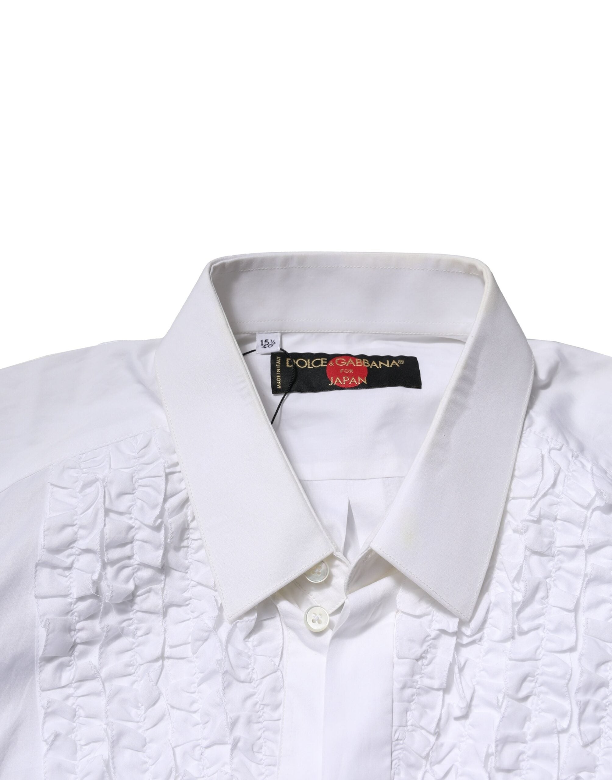 Dolce & Gabbana White Cotton Ruffled Detailing Formal Shirt