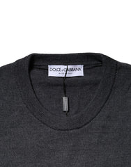 Dolce & Gabbana Dark Gray Wool Crew Neck Sweatshirt Sweater