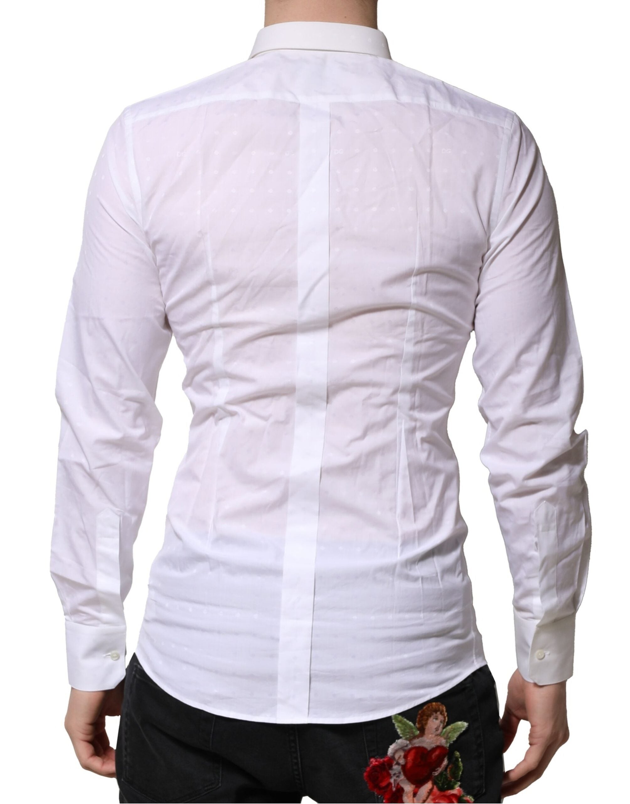 Dolce & Gabbana White Cotton GOLD Long Sleeves Formal Shirt