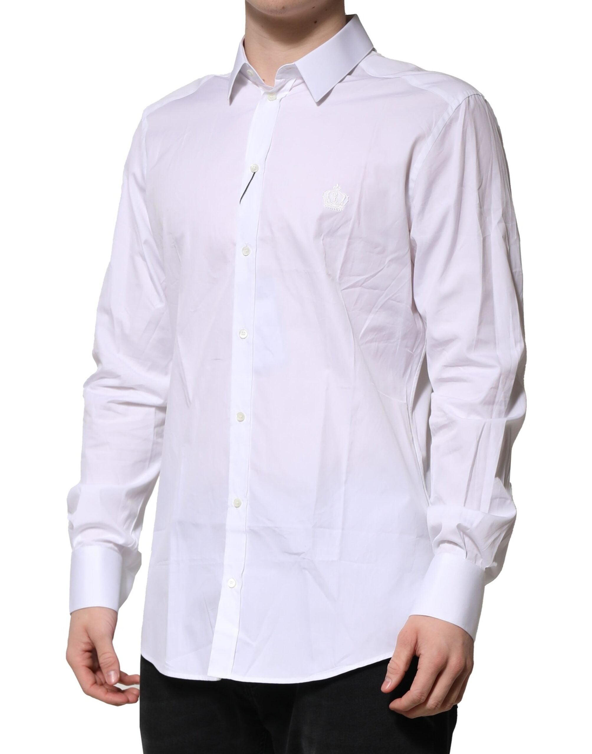Dolce & Gabbana White Cotton GOLD Long Sleeves Formal Shirt