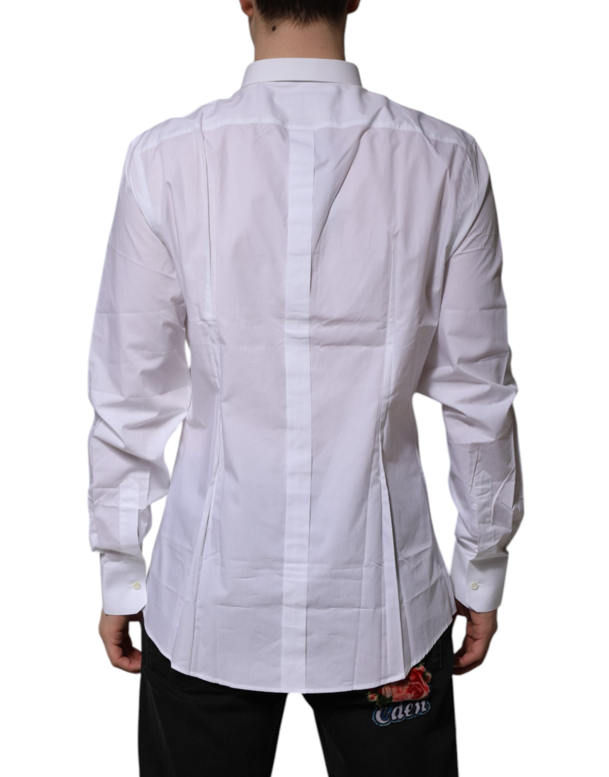 Dolce & Gabbana White Cotton GOLD Long Sleeves Formal Shirt
