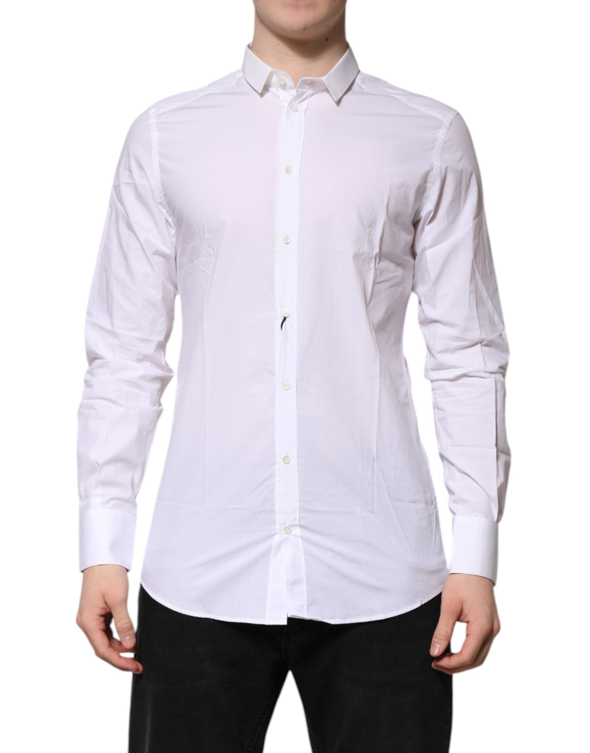 Dolce & Gabbana White Cotton GOLD Long Sleeves Formal Shirt