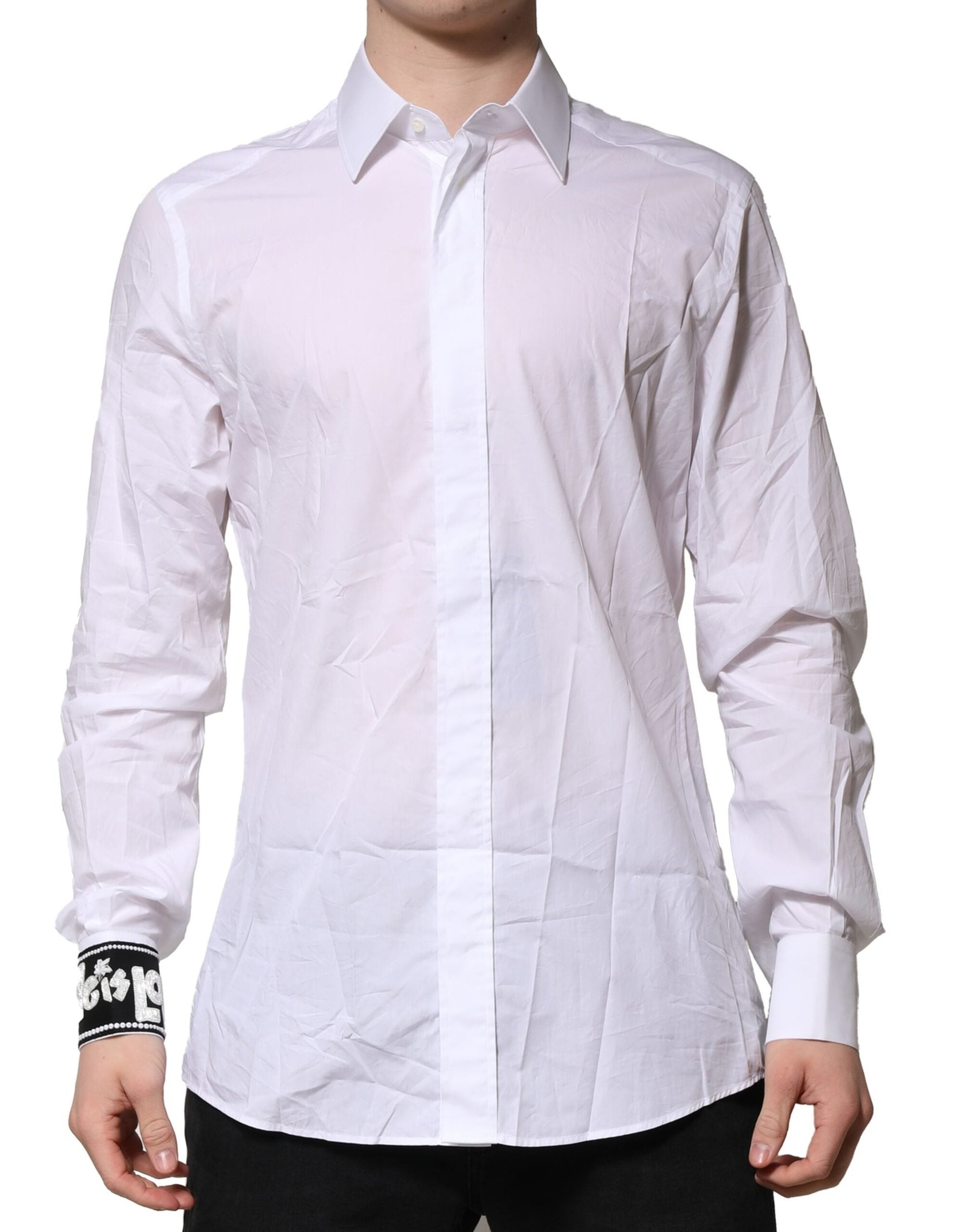 Dolce & Gabbana White Cotton GOLD Long Sleeves Formal Shirt