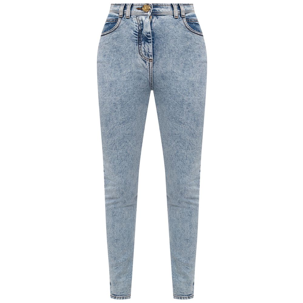 Blå bomullsjeans med hög midja för kvinnor