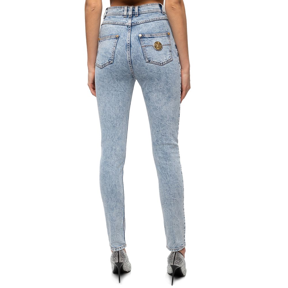 Blå bomullsjeans med hög midja för kvinnor