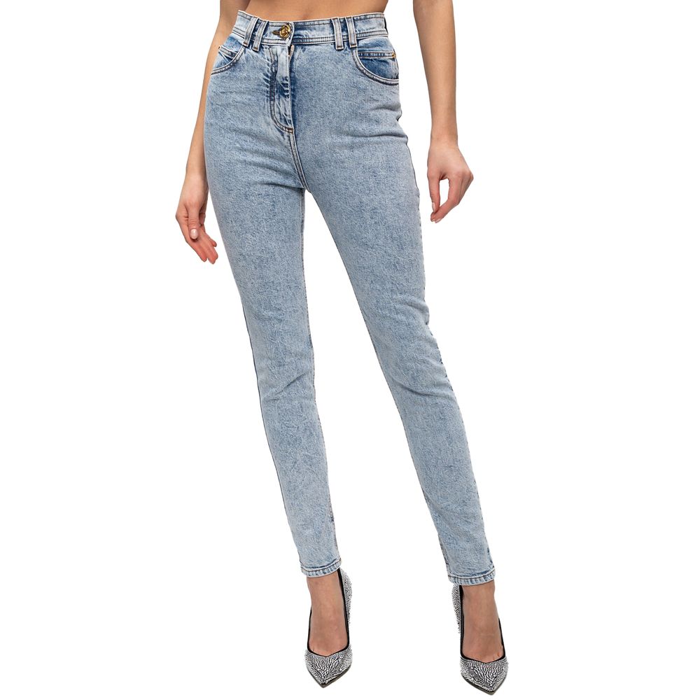 Blå bomullsjeans med hög midja för kvinnor
