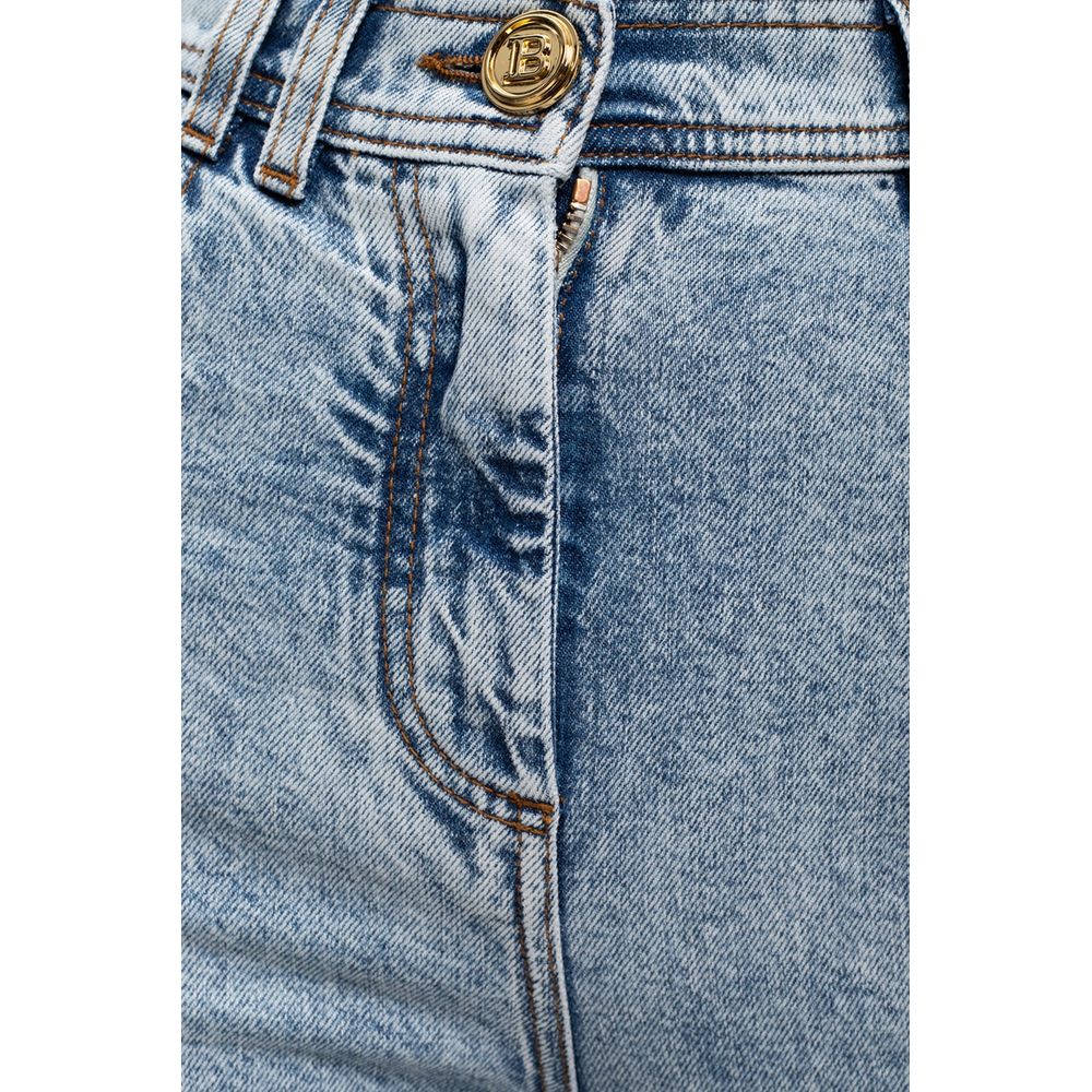 Blå bomullsjeans med hög midja för kvinnor