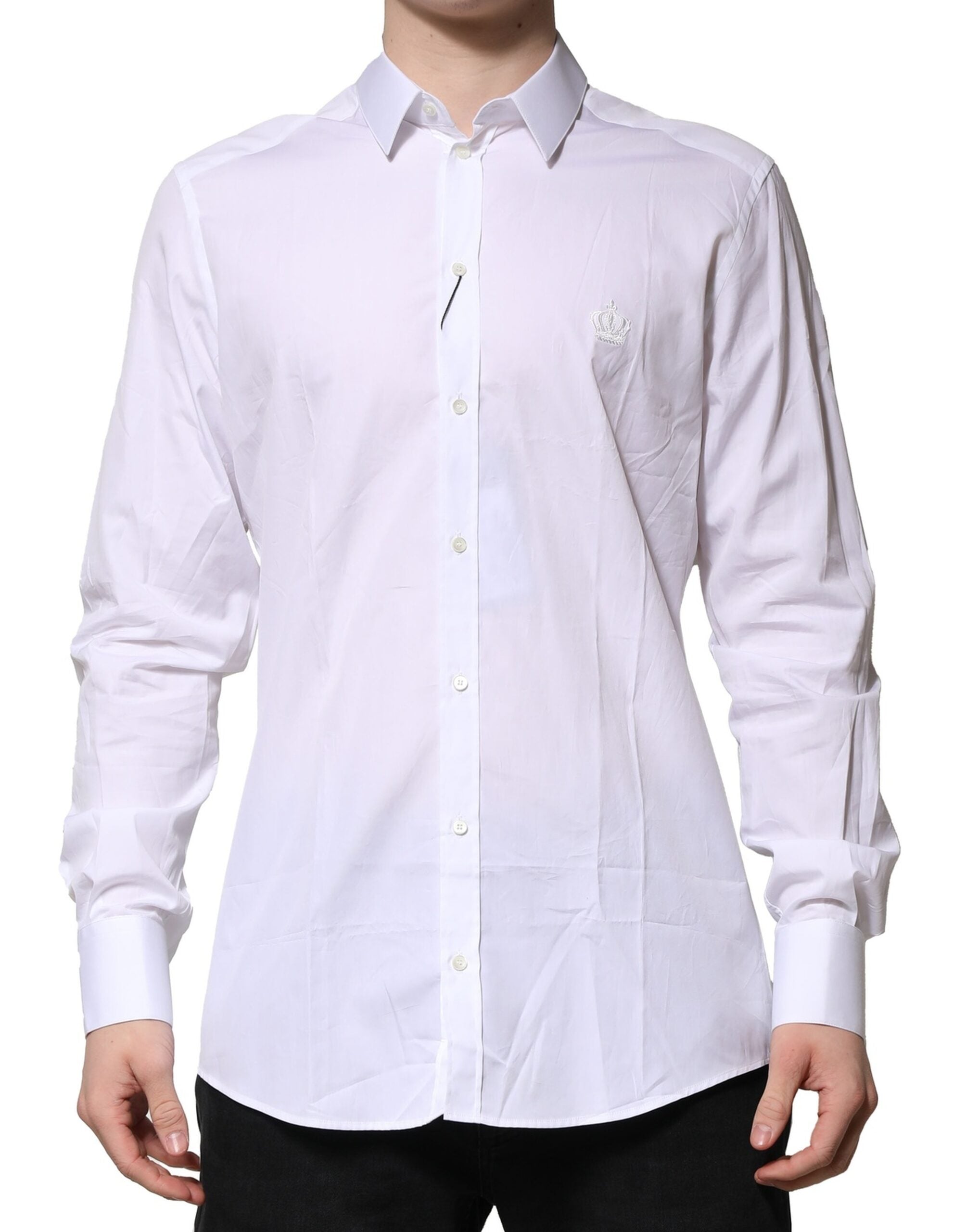 Dolce & Gabbana White Cotton Long Sleeves GOLD Formal Shirt