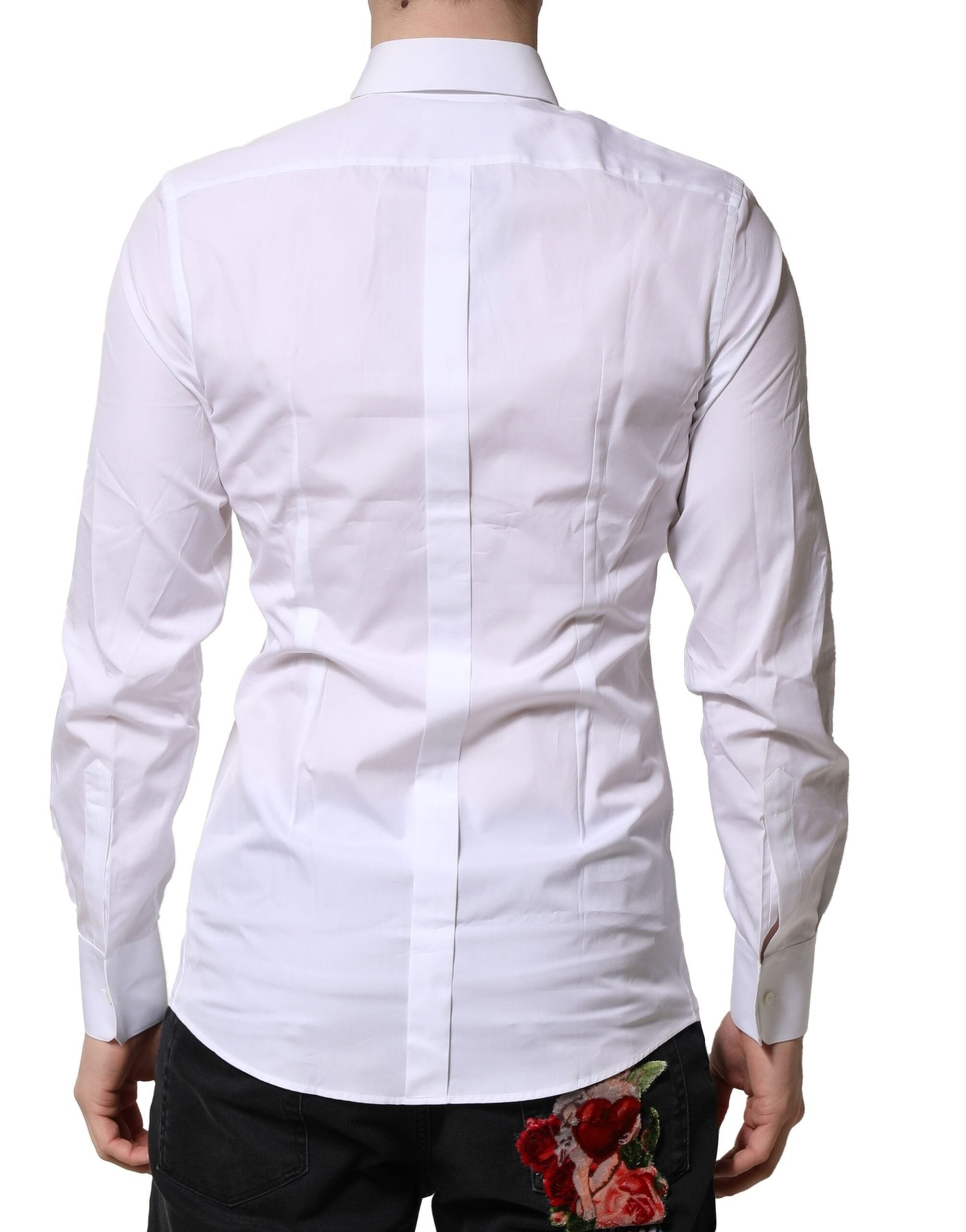 Dolce & Gabbana White GOLD Cotton Long Sleeves Men Formal Shirt
