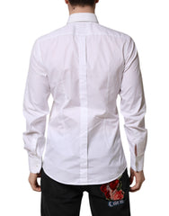 Dolce & Gabbana White GOLD Cotton Bib Dress Formal Shirt
