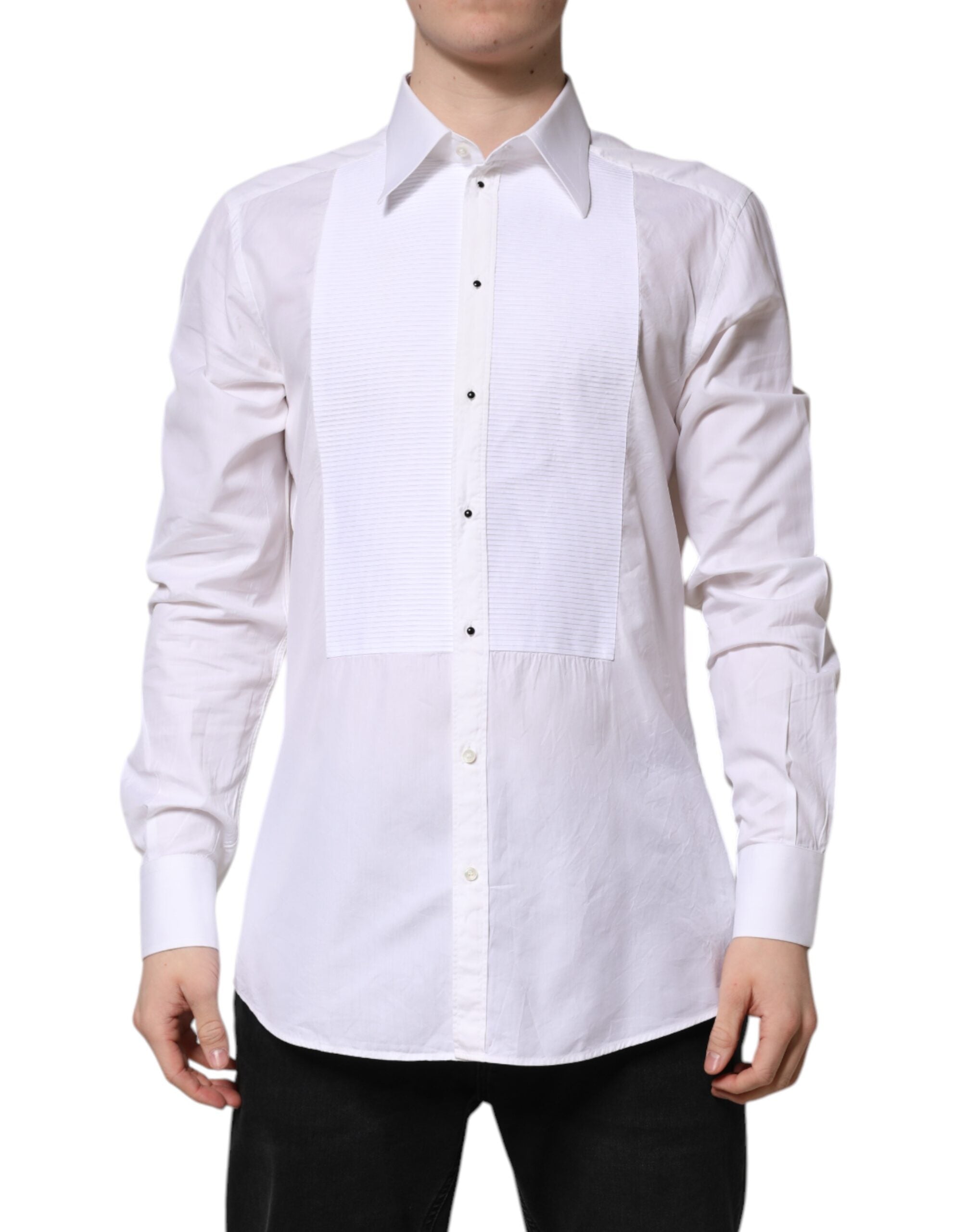 Dolce & Gabbana White GOLD Cotton Long Sleeves Formal Shirt