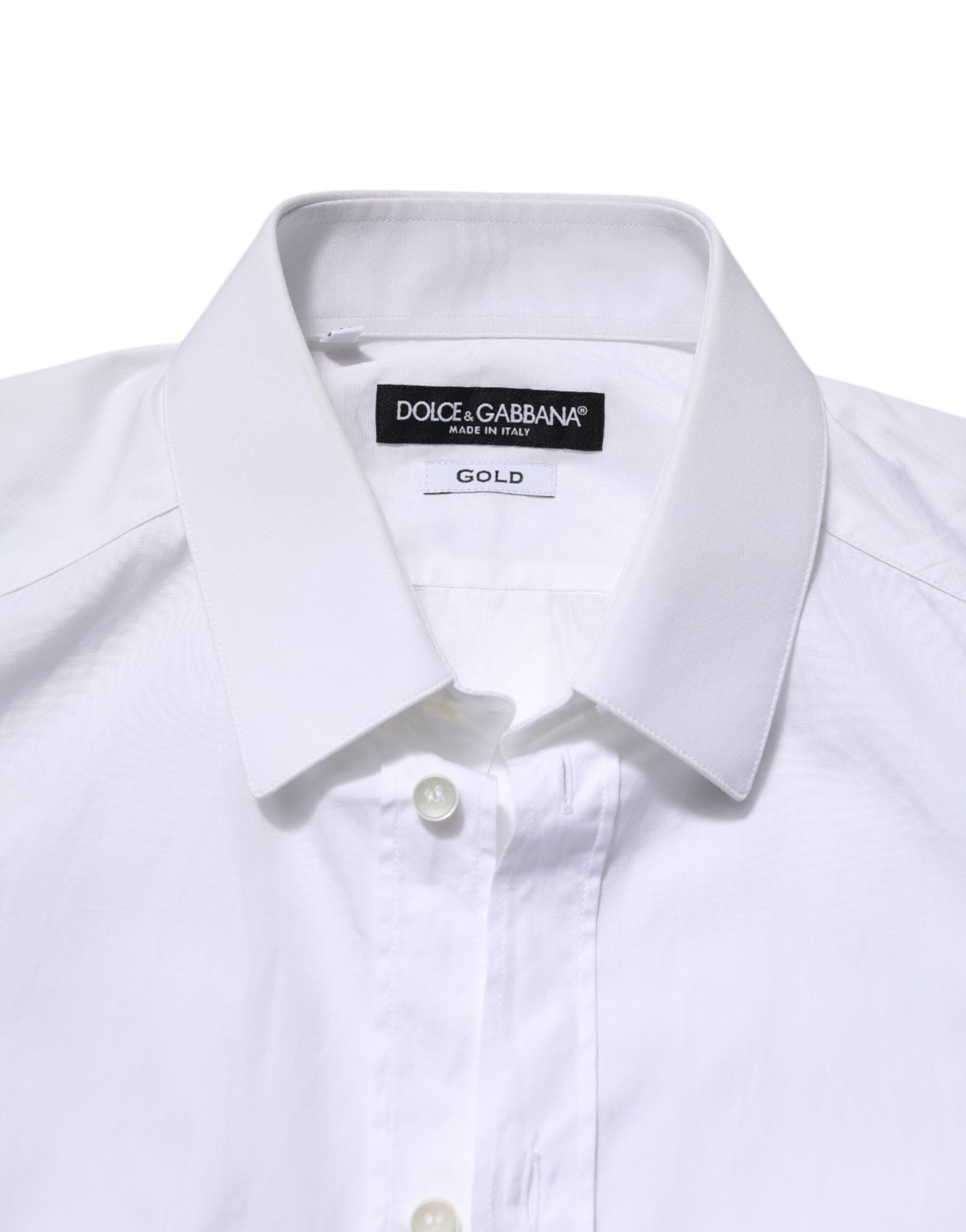 Dolce & Gabbana White GOLD Cotton Long Sleeve Men Formal Shirt