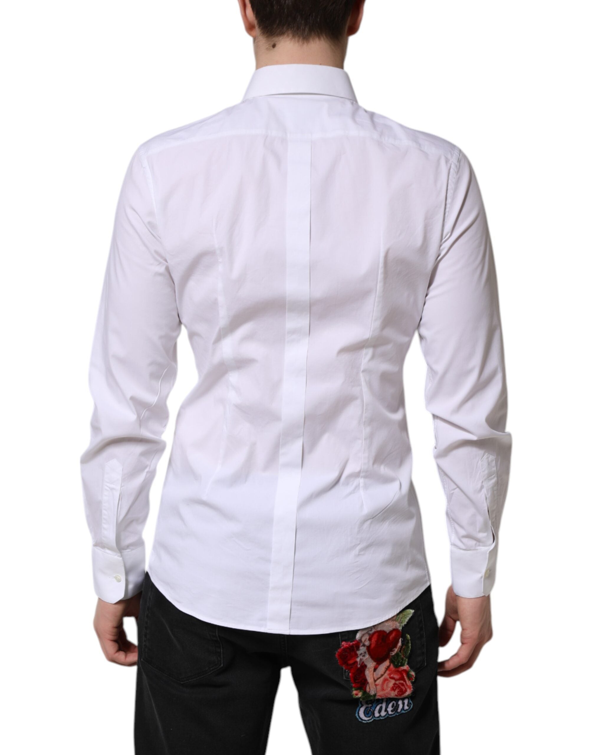 Dolce & Gabbana White GOLD Cotton Men Dress Formal Shirt