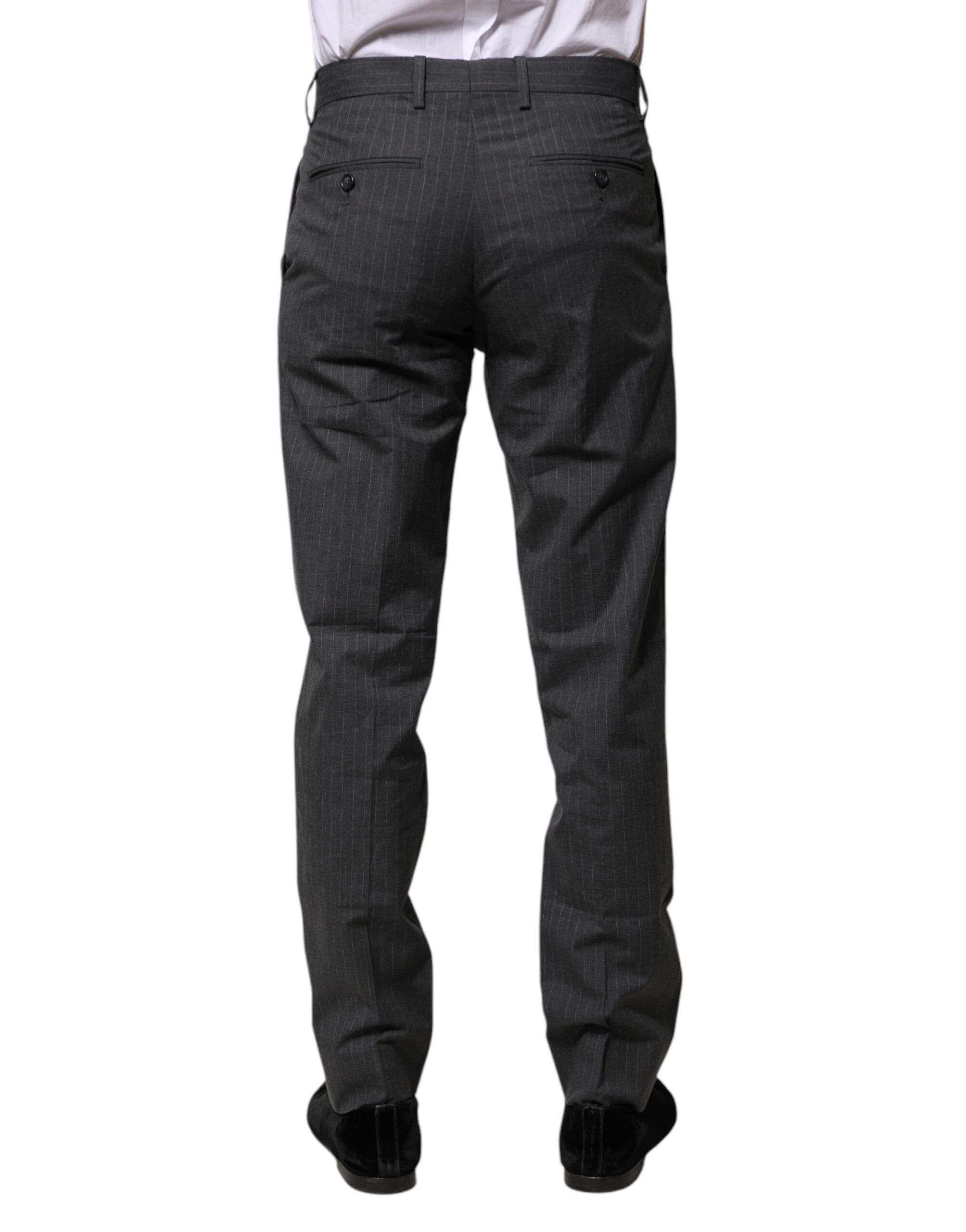 Dolce & Gabbana Gray Striped Cotton Formal Pants